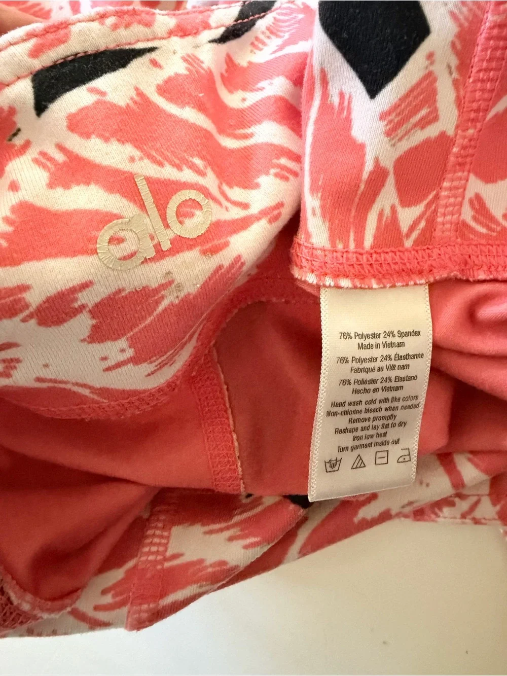 Alo Yoga Palm Springs Airbrush Leggings Coral Pink Tropical Leaf Small EUC
